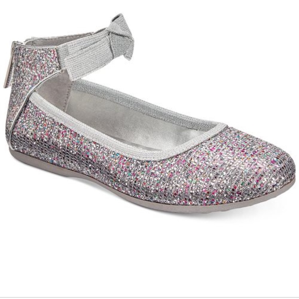 Kenneth Cole Girls Silver Multi-Sparkle Flats